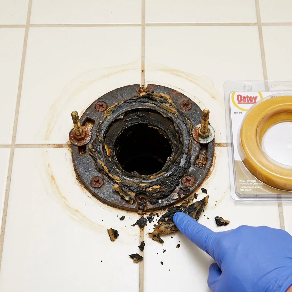 Failed wax ring showing water seepage at the base of a toilet in a Homerville, GA home